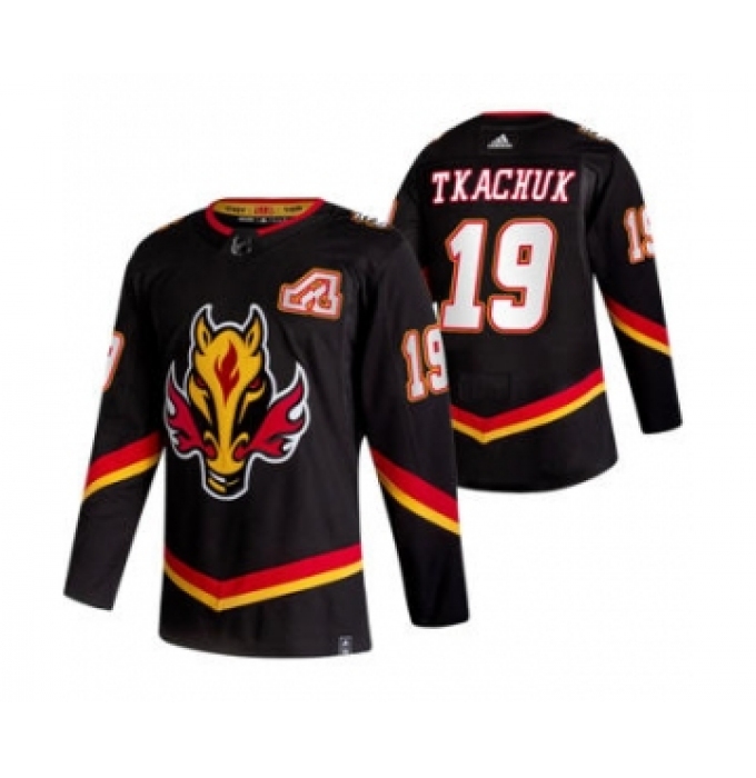 Men's Calgary Flames #19 Matthew Tkachuk Black 2020-21 Reverse Retro Alternate Hockey Jersey