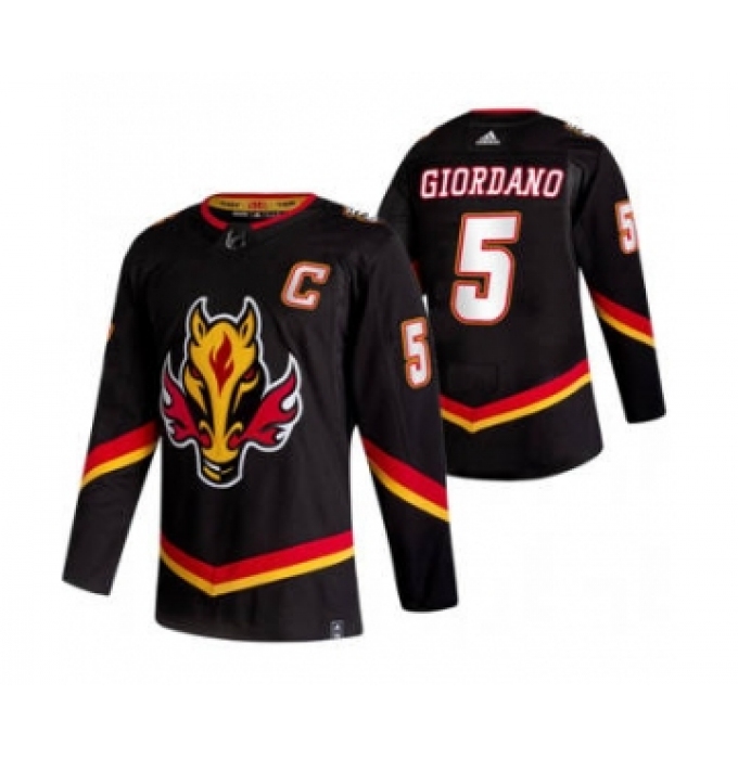 Men's Calgary Flames #5 Mark Giordano Black 2020-21 Reverse Retro Alternate Hockey Jersey