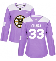 Women's Adidas Boston Bruins #33 Zdeno Chara Authentic Purple Fights Cancer Practice NHL Jersey