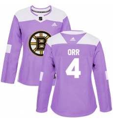 Women's Adidas Boston Bruins #4 Bobby Orr Authentic Purple Fights Cancer Practice NHL Jersey