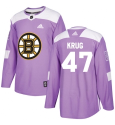 Youth Adidas Boston Bruins #47 Torey Krug Authentic Purple Fights Cancer Practice NHL Jersey