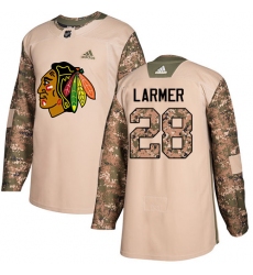 Youth Adidas Chicago Blackhawks #28 Steve Larmer Authentic Camo Veterans Day Practice NHL Jersey