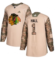 Youth Adidas Chicago Blackhawks #1 Glenn Hall Authentic Camo Veterans Day Practice NHL Jersey