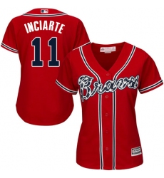 Women's Majestic Atlanta Braves #11 Ender Inciarte Authentic Red Alternate Cool Base MLB Jersey