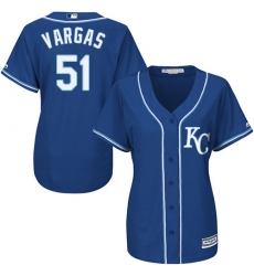 Women's Majestic Kansas City Royals #51 Jason Vargas Replica Blue Alternate 2 Cool Base MLB Jersey