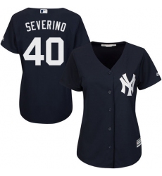 Women's Majestic New York Yankees #40 Luis Severino Authentic Navy Blue Alternate MLB Jersey