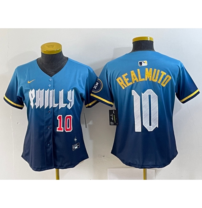 Women's Philadelphia Phillies #10 JT Realmuto Number Blue 2024 City Connect Limited Stitched Jersey