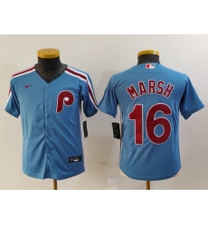 Youth Philadelphia Phillies #16 Brandon Marsh Light Blue Cooperstown Cool Base Jersey