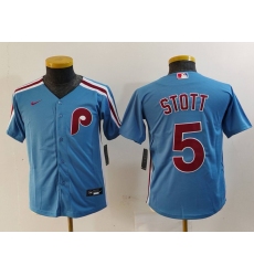 Youth Philadelphia Phillies #5 Bryson Stott Light Blue Cooperstown Cool Base Jersey