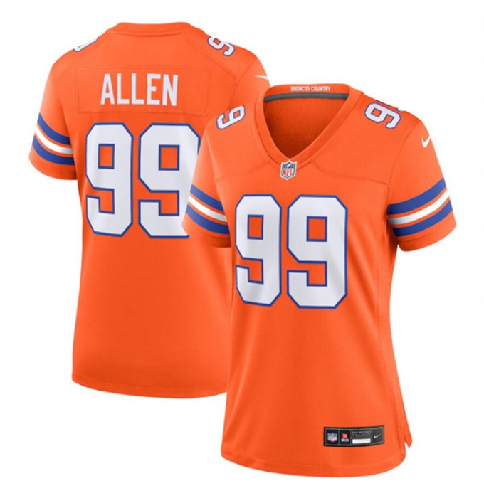 Women's Denver Broncos #99 Zach Allen Orange Mile High Collection 1977 Throwback Stitched Jersey(Run Small)