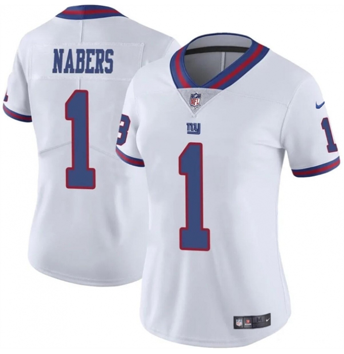 Women's New York Giants #1 Malik Nabers White Color Rush Stitched Jersey(Run Small)