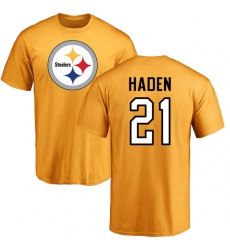 NFL Nike Pittsburgh Steelers #21 Joe Haden Gold Name & Number Logo T-Shirt