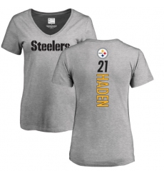 NFL Women's Nike Pittsburgh Steelers #21 Joe Haden Ash Backer V-Neck T-Shirt