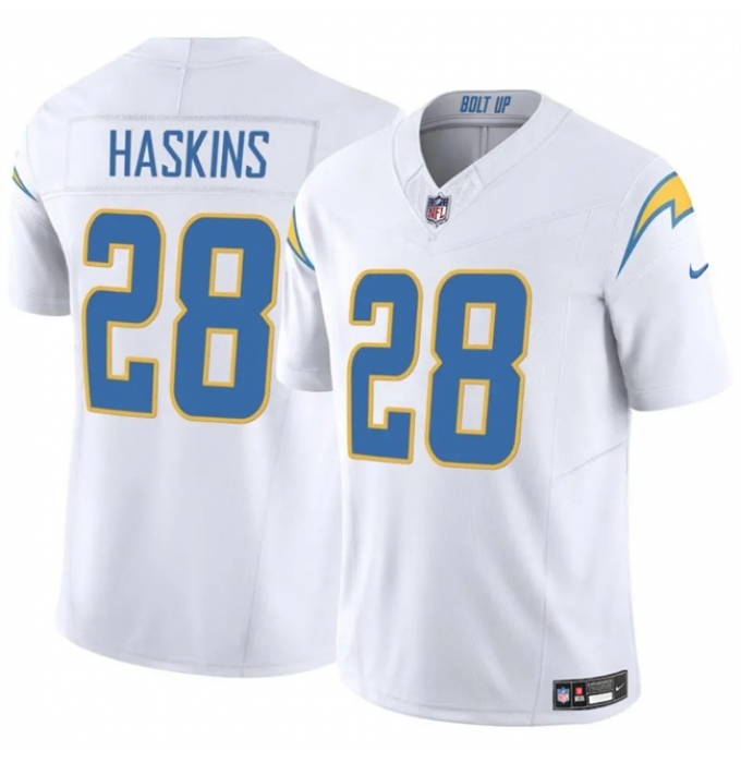 Men's Los Angeles Chargers #28 Hassan Haskins White 2024 F.U.S.E Vapor Limited Stitched Football Jersey