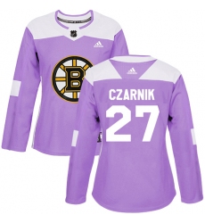 Women's Adidas Boston Bruins #27 Austin Czarnik Authentic Purple Fights Cancer Practice NHL Jersey