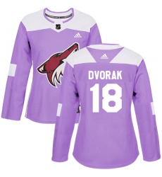 Women's Adidas Arizona Coyotes #18 Christian Dvorak Authentic Purple Fights Cancer Practice NHL Jersey