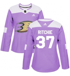 Women's Adidas Anaheim Ducks #37 Nick Ritchie Authentic Purple Fights Cancer Practice NHL Jersey