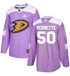 Men's Adidas Anaheim Ducks #50 Antoine Vermette Authentic Purple Fights Cancer Practice NHL Jersey