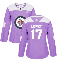 Women's Adidas Winnipeg Jets #17 Adam Lowry Authentic Purple Fights Cancer Practice NHL Jersey