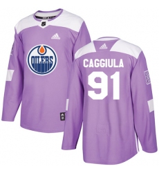 Men's Adidas Edmonton Oilers #91 Drake Caggiula Authentic Purple Fights Cancer Practice NHL Jersey