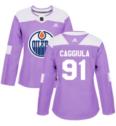 Women's Adidas Edmonton Oilers #91 Drake Caggiula Authentic Purple Fights Cancer Practice NHL Jersey