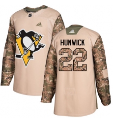 Youth Adidas Pittsburgh Penguins #22 Matt Hunwick Authentic Camo Veterans Day Practice NHL Jersey