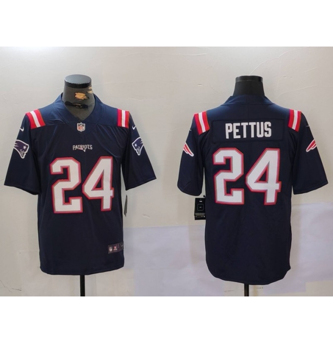 Men's New England Patriots #24 Dell Pettus Navy Vapor Limited Stitched Football Jersey