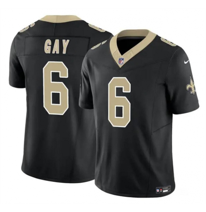 Men's New Orleans Saints #6 Willie Gay Black 2023 F.U.S.E. Vapor Limited Football Stitched Jersey