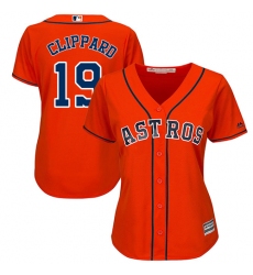 Women's Majestic Houston Astros #19 Tyler Clippard Authentic Orange Alternate Cool Base MLB Jersey