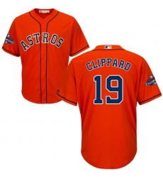 Youth Majestic Houston Astros #19 Tyler Clippard Authentic Orange Alternate 2017 World Series Champions Cool Base MLB Jersey