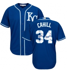 Men's Majestic Kansas City Royals #34 Trevor Cahill Blue Authentic Blue Team Logo Fashion Cool Base MLB Jersey