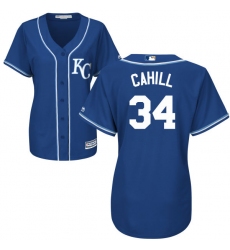 Women's Majestic Kansas City Royals #34 Trevor Cahill Authentic Blue Alternate 2 Cool Base MLB Jersey