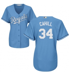 Women's Majestic Kansas City Royals #34 Trevor Cahill Authentic Light Blue Alternate 1 Cool Base MLB Jersey