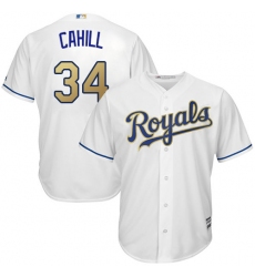 Youth Majestic Kansas City Royals #34 Trevor Cahill Authentic White Home Cool Base MLB Jersey