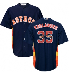 Men's Majestic Houston Astros #35 Justin Verlander Authentic Navy Blue Team Logo Fashion Cool Base MLB Jersey