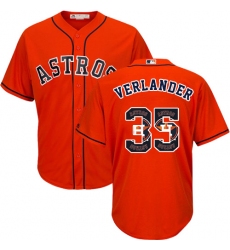 Men's Majestic Houston Astros #35 Justin Verlander Authentic Orange Team Logo Fashion Cool Base MLB Jersey