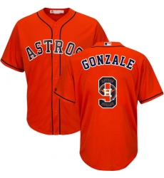 Men's Majestic Houston Astros #9 Marwin Gonzalez Authentic Orange Team Logo Fashion Cool Base MLB Jersey