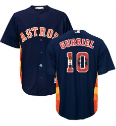 Men's Majestic Houston Astros #10 Yuli Gurriel Authentic Navy Blue Team Logo Fashion Cool Base MLB Jersey