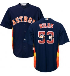 Men's Majestic Houston Astros #53 Ken Giles Authentic Navy Blue Team Logo Fashion Cool Base MLB Jersey