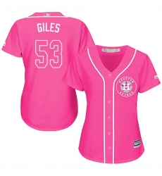 Women's Majestic Houston Astros #53 Ken Giles Authentic Pink Fashion Cool Base MLB Jersey