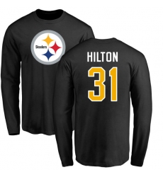 NFL Nike Pittsburgh Steelers #31 Mike Hilton Black Name & Number Logo Long Sleeve T-Shirt