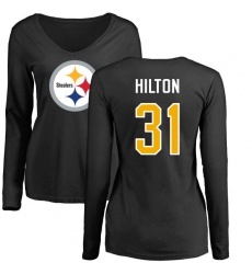 NFL Women's Nike Pittsburgh Steelers #31 Mike Hilton Black Name & Number Logo Slim Fit Long Sleeve T-Shirt