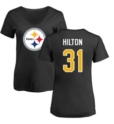 NFL Women's Nike Pittsburgh Steelers #31 Mike Hilton Black Name & Number Logo Slim Fit T-Shirt