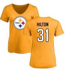 NFL Women's Nike Pittsburgh Steelers #31 Mike Hilton Gold Name & Number Logo Slim Fit T-Shirt