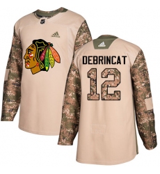 Men's Adidas Chicago Blackhawks #12 Alex DeBrincat Authentic Camo Veterans Day Practice NHL Jersey