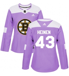 Women's Adidas Boston Bruins #43 Danton Heinen Authentic Purple Fights Cancer Practice NHL Jersey