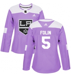 Women's Adidas Los Angeles Kings #5 Christian Folin Authentic Purple Fights Cancer Practice NHL Jersey