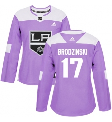 Women's Adidas Los Angeles Kings #17 Jonny Brodzinski Authentic Purple Fights Cancer Practice NHL Jersey