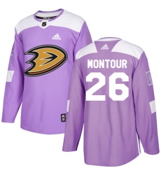 Men's Adidas Anaheim Ducks #26 Brandon Montour Authentic Purple Fights Cancer Practice NHL Jersey