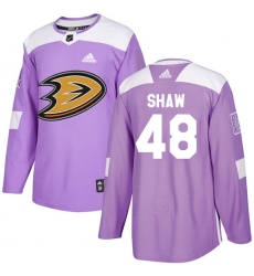 Men's Adidas Anaheim Ducks #48 Logan Shaw Authentic Purple Fights Cancer Practice NHL Jersey